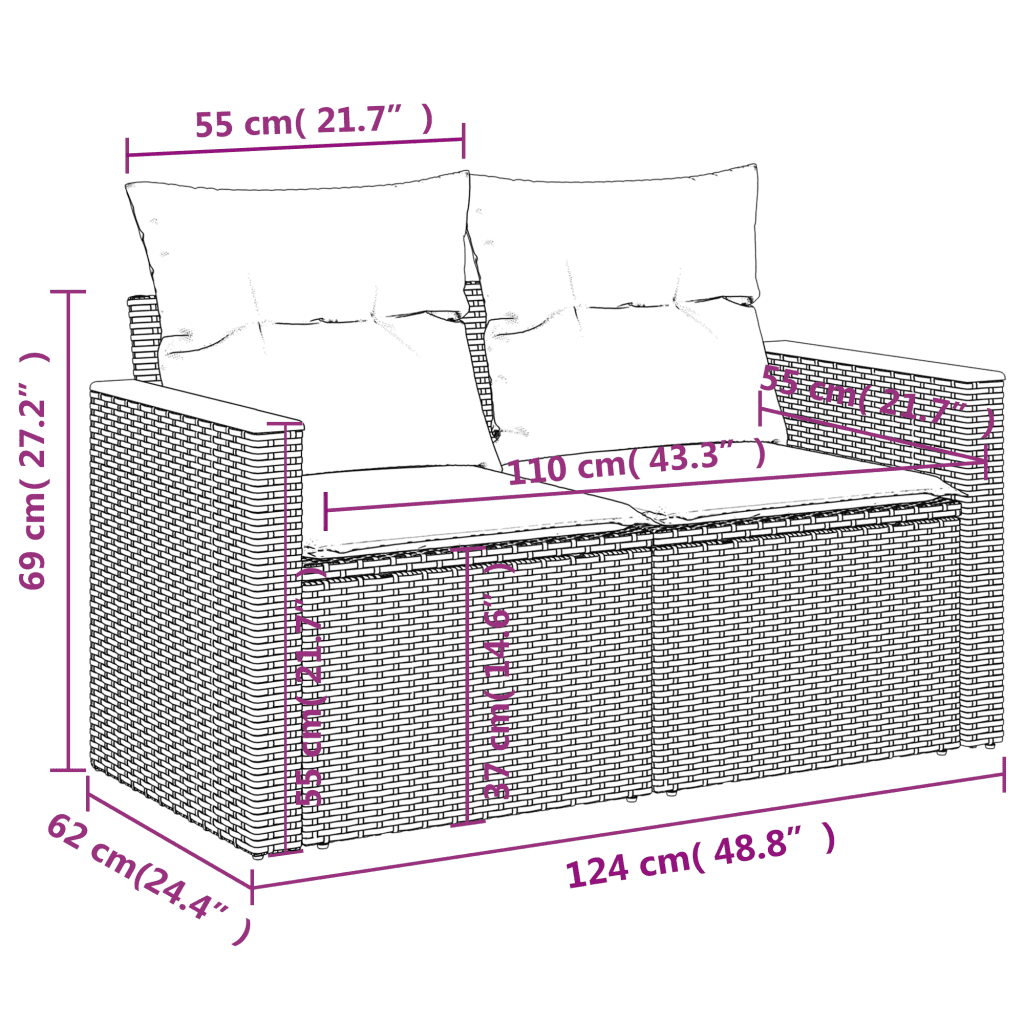 vidaXL sofasæt til haven 13 dele med hynder polyrattan grå