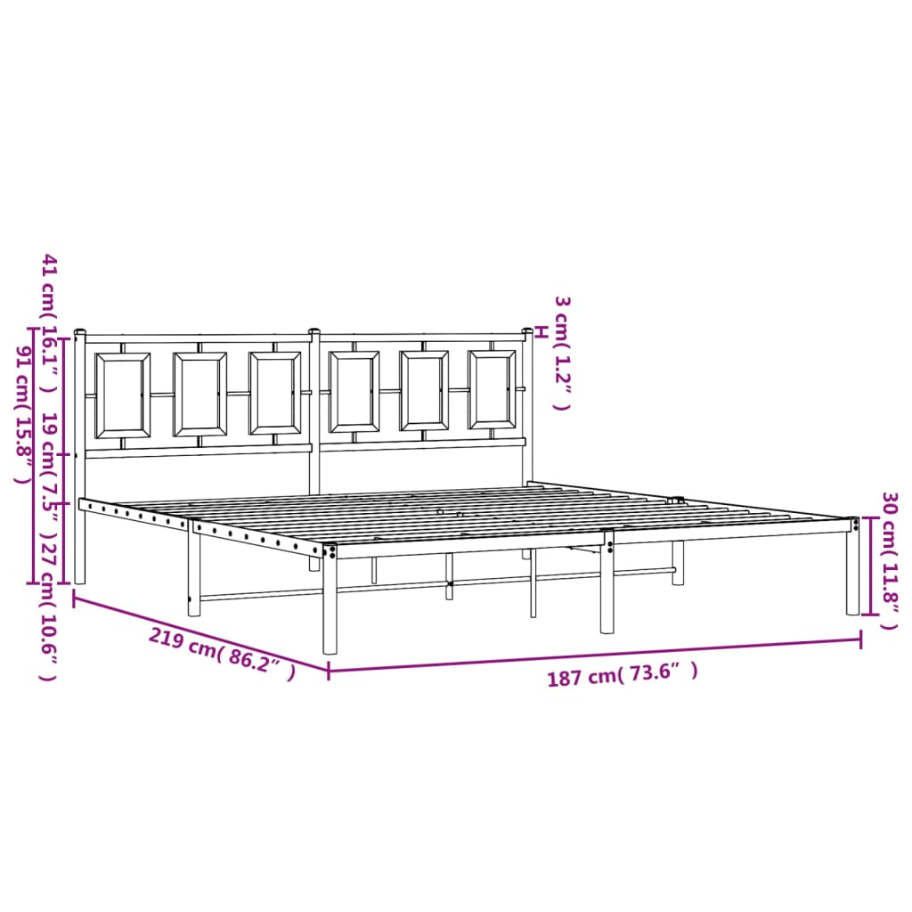 vidaXL sengeramme med sengegavl 183x213 cm metal sort