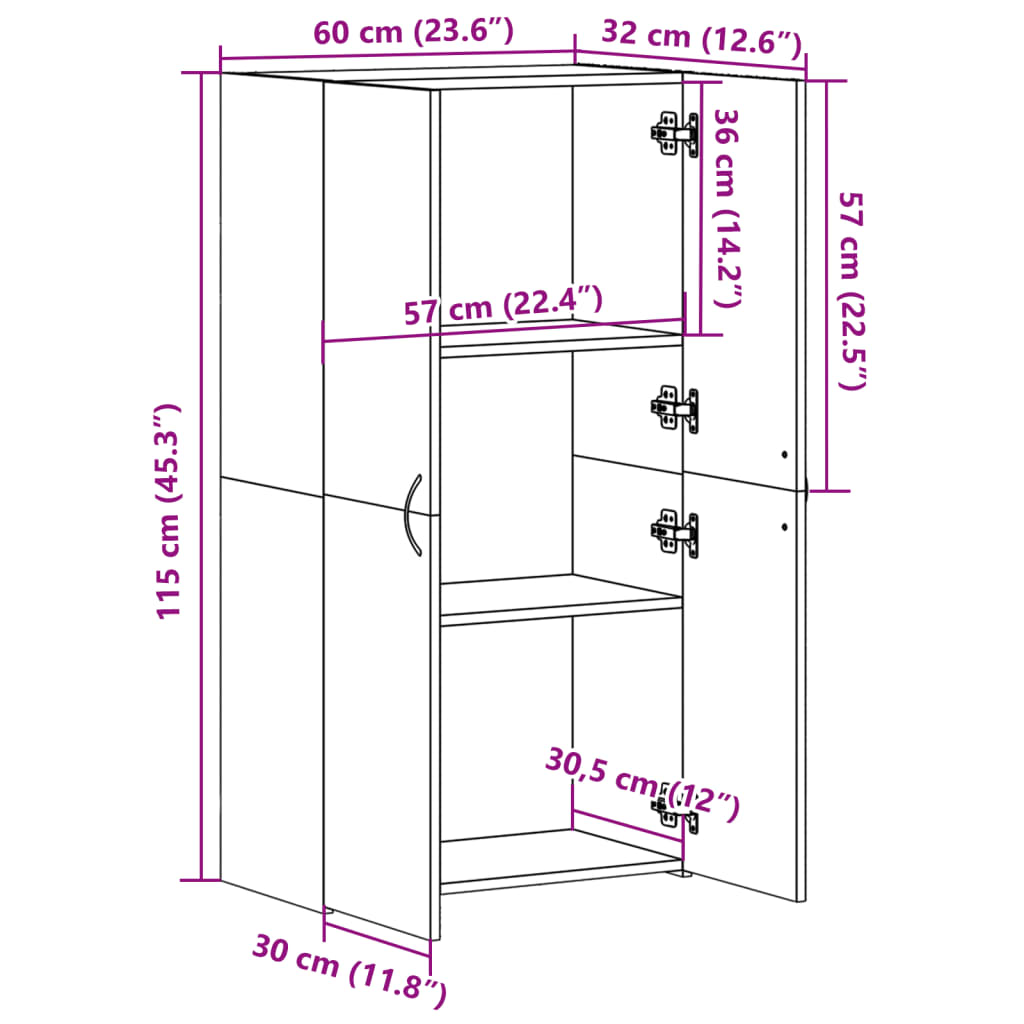 vidaXL arkivskab 60x32x115 cm konstrueret træ grå sonoma-eg