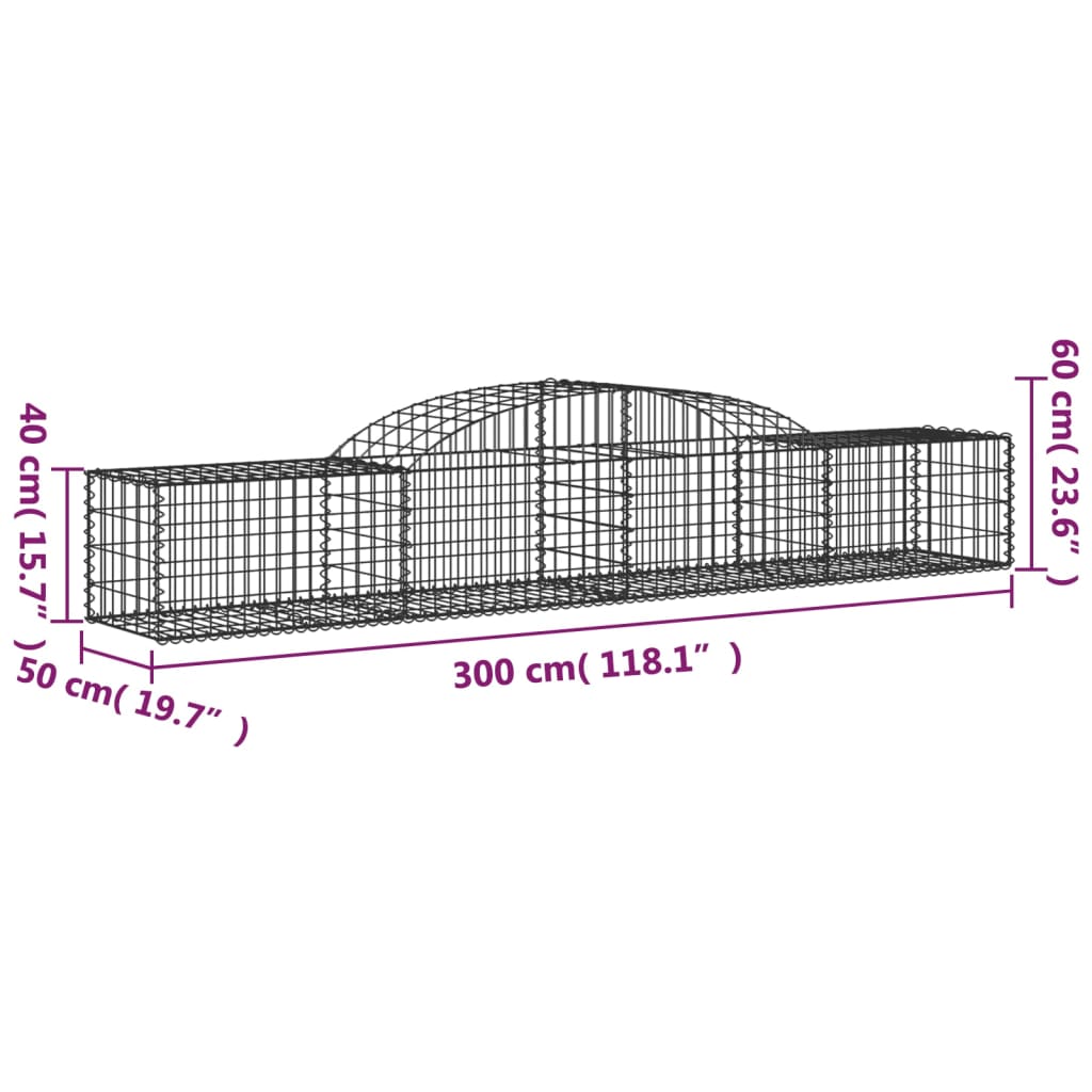 vidaXL buede gabionkurve 20 stk. 300x50x40/60 cm galvaniseret jern