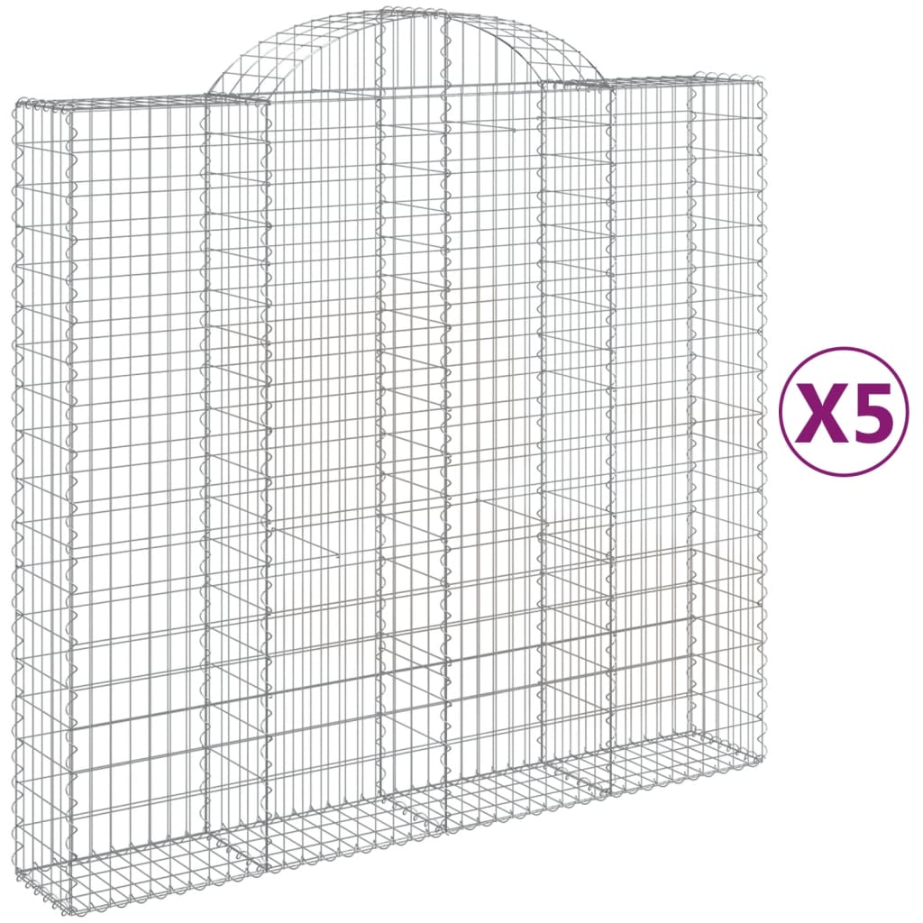 vidaXL buede gabionkurve 5 stk. 200x50x180/200 cm galvaniseret jern