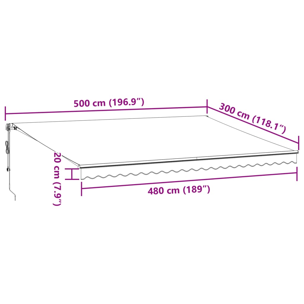 vidaXL markise med LED-lys 500x300 cm automatisk betjening brun