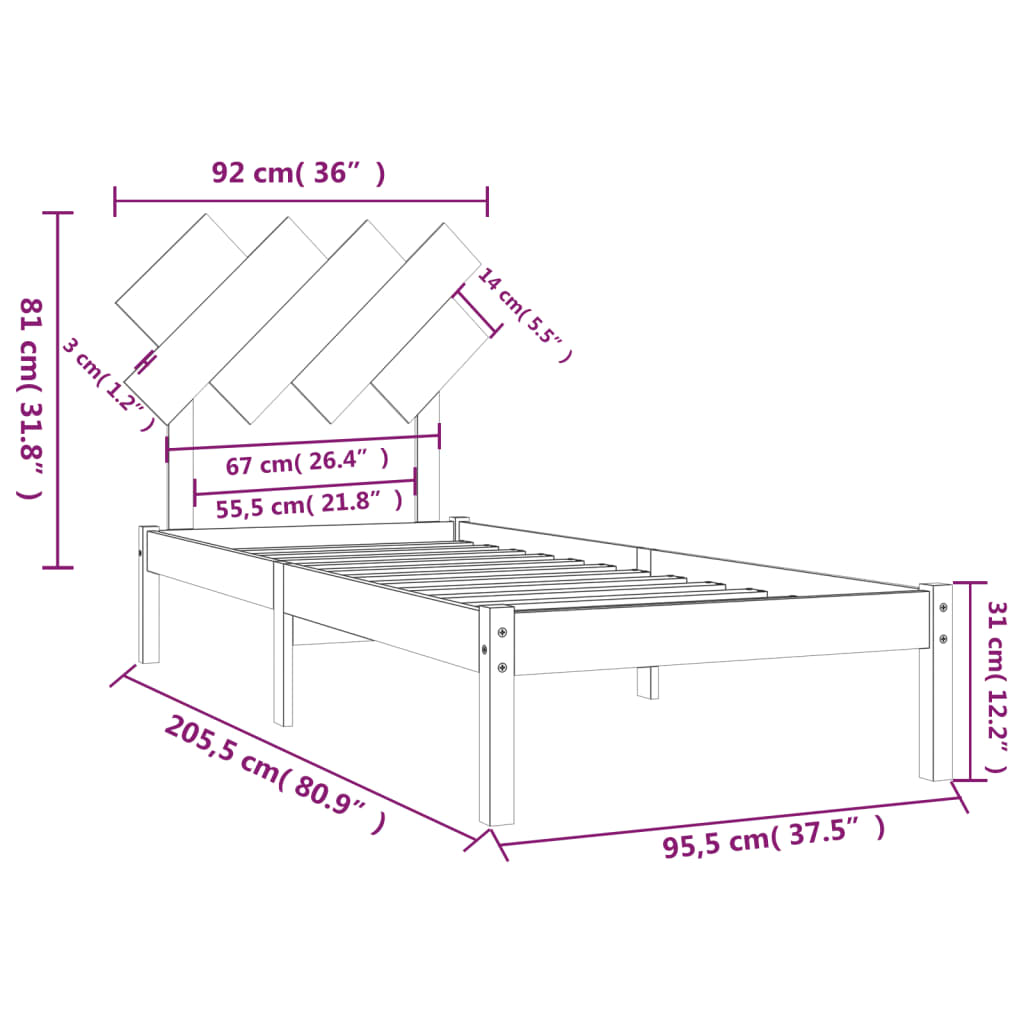 vidaXL sengeramme 90x200 cm massivt træ