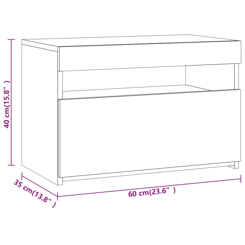 vidaXL sengebord med LED-lys 60x35x40 cm grå sonoma-eg