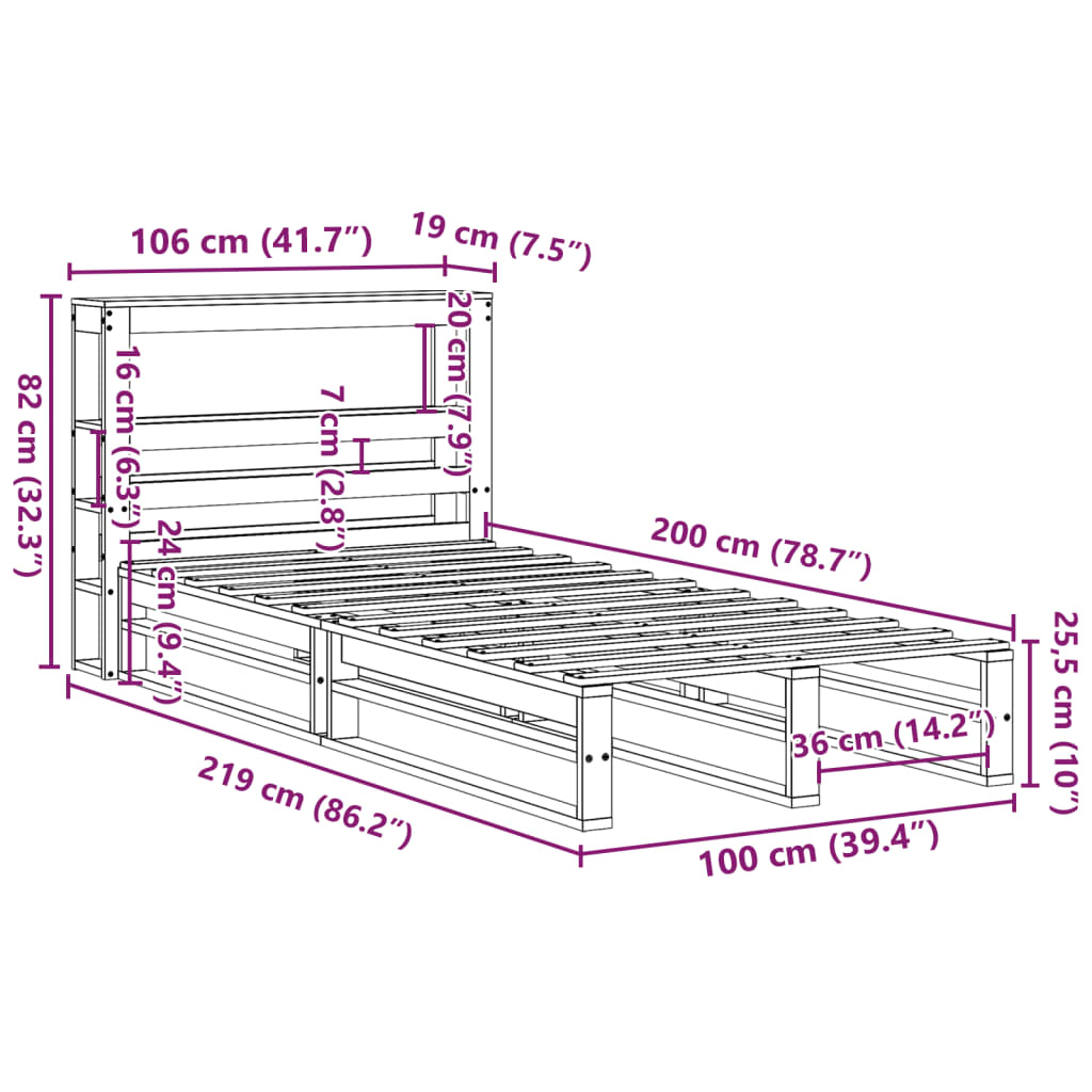 vidaXL sengeramme uden madras 100x200 cm massivt fyrretræ