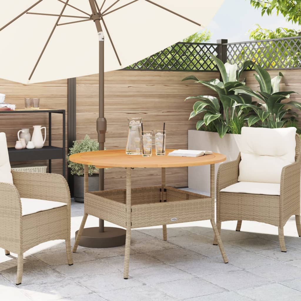 vidaXL havebord med akacietop Ø110x71 cm polyrattan beige