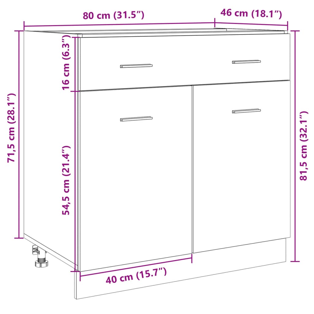 vidaXL skuffeunderskab 80x46x81,5 cm konstrueret træ sonoma-eg