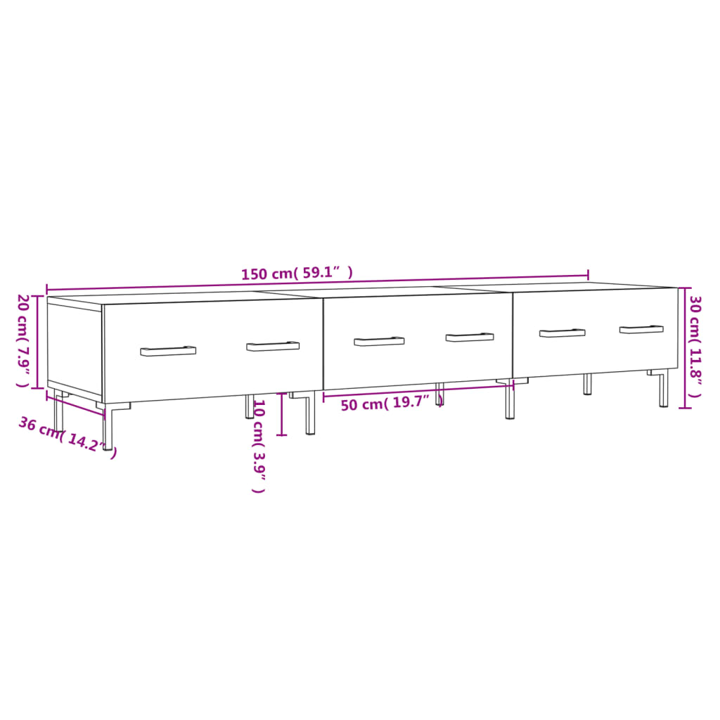 vidaXL tv-bord 150x36x30 cm konstrueret træ hvid højglans