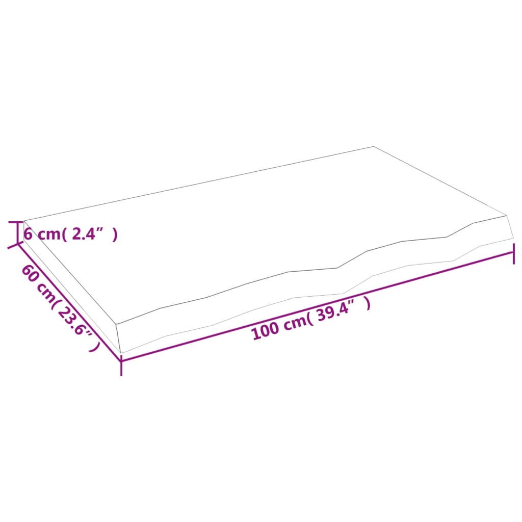 vidaXL bordplade til badeværelse 100x60x(2-6) cm massivt træ mørkebrun