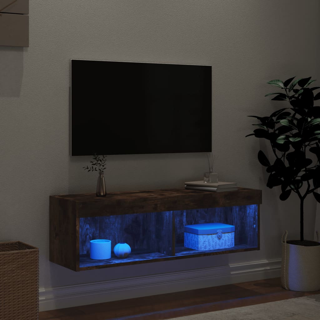 vidaXL tv-bord med LED-lys 100x30x30 cm røget egetræsfarve