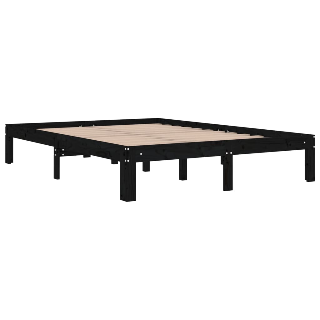 vidaXL sengeramme 135x190 cm Double massivt fyrretræ sort