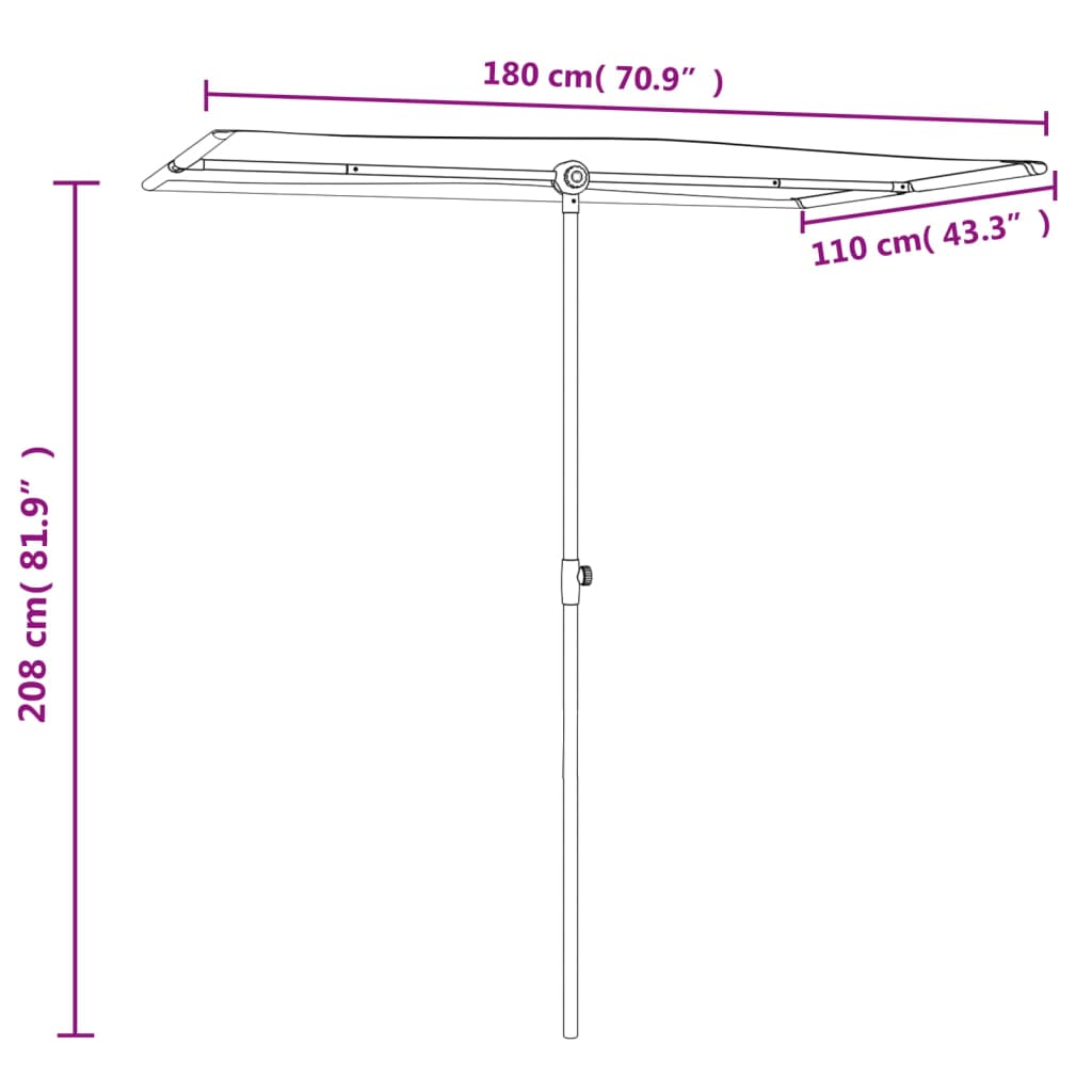 vidaXL haveparasol med aluminiumstang 180x110 cm gråbrun