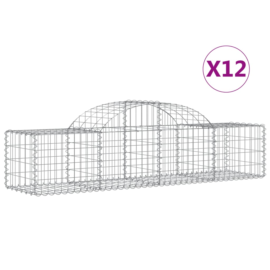 vidaXL buede gabionkurve 12 stk. 200x50x40/60 cm galvaniseret jern