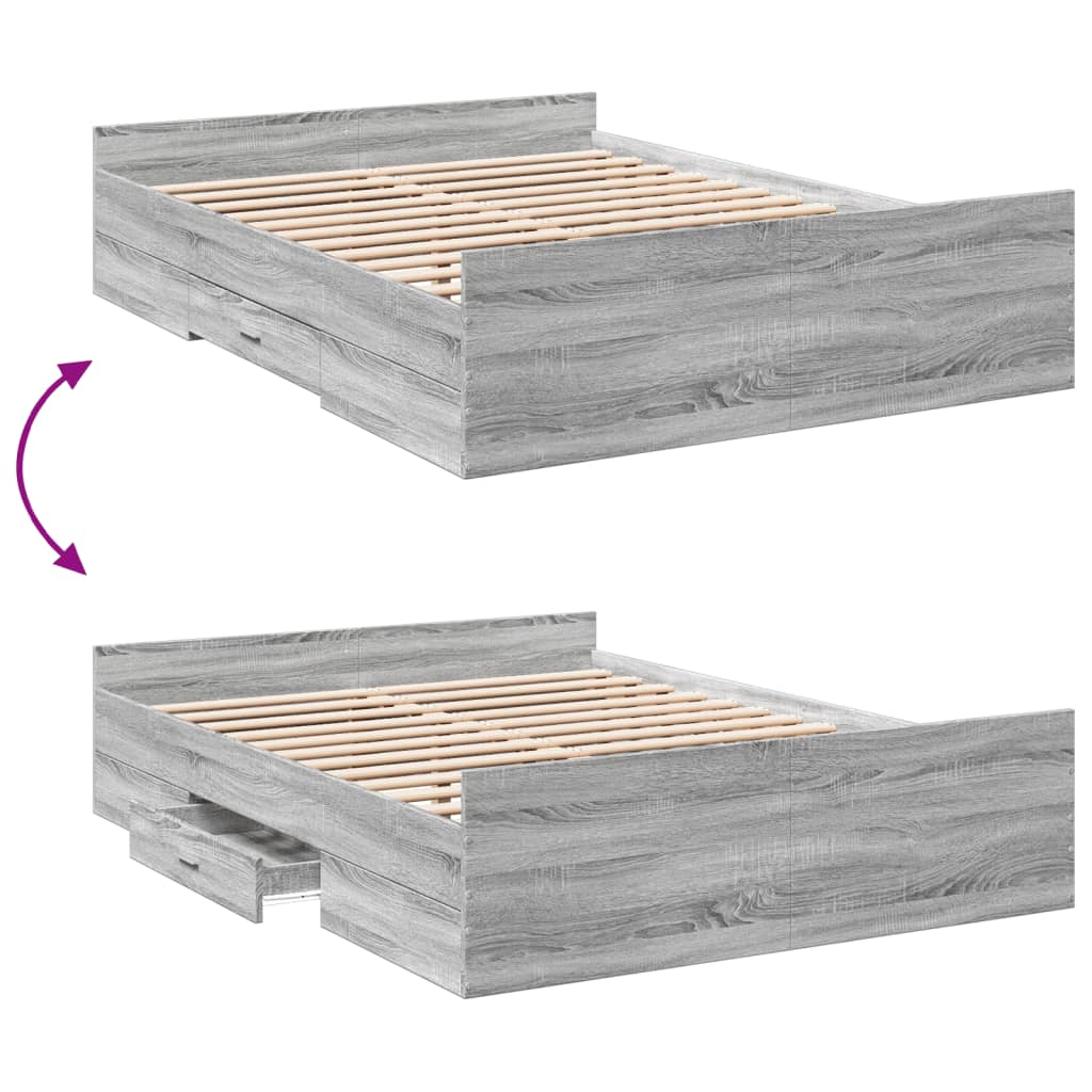 vidaXL sengeramme med skuffer 120x200 cm konstrueret træ grå sonoma-eg