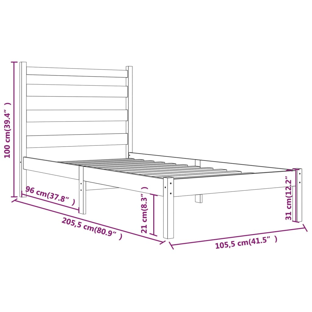 vidaXL sengeramme 100x200 cm massivt fyrretræ hvid