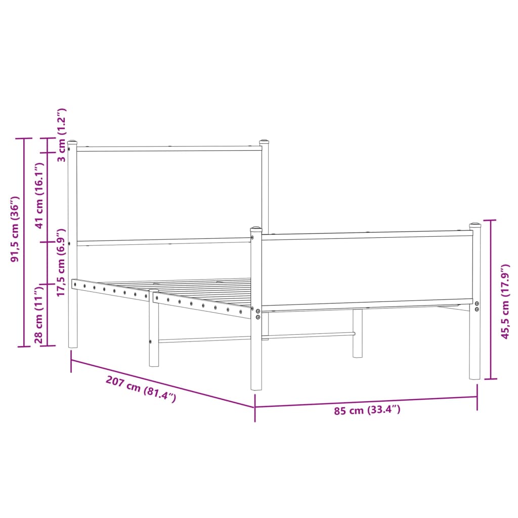 vidaXL sengeramme 80x200 cm uden madras metal brun egetræsfarve