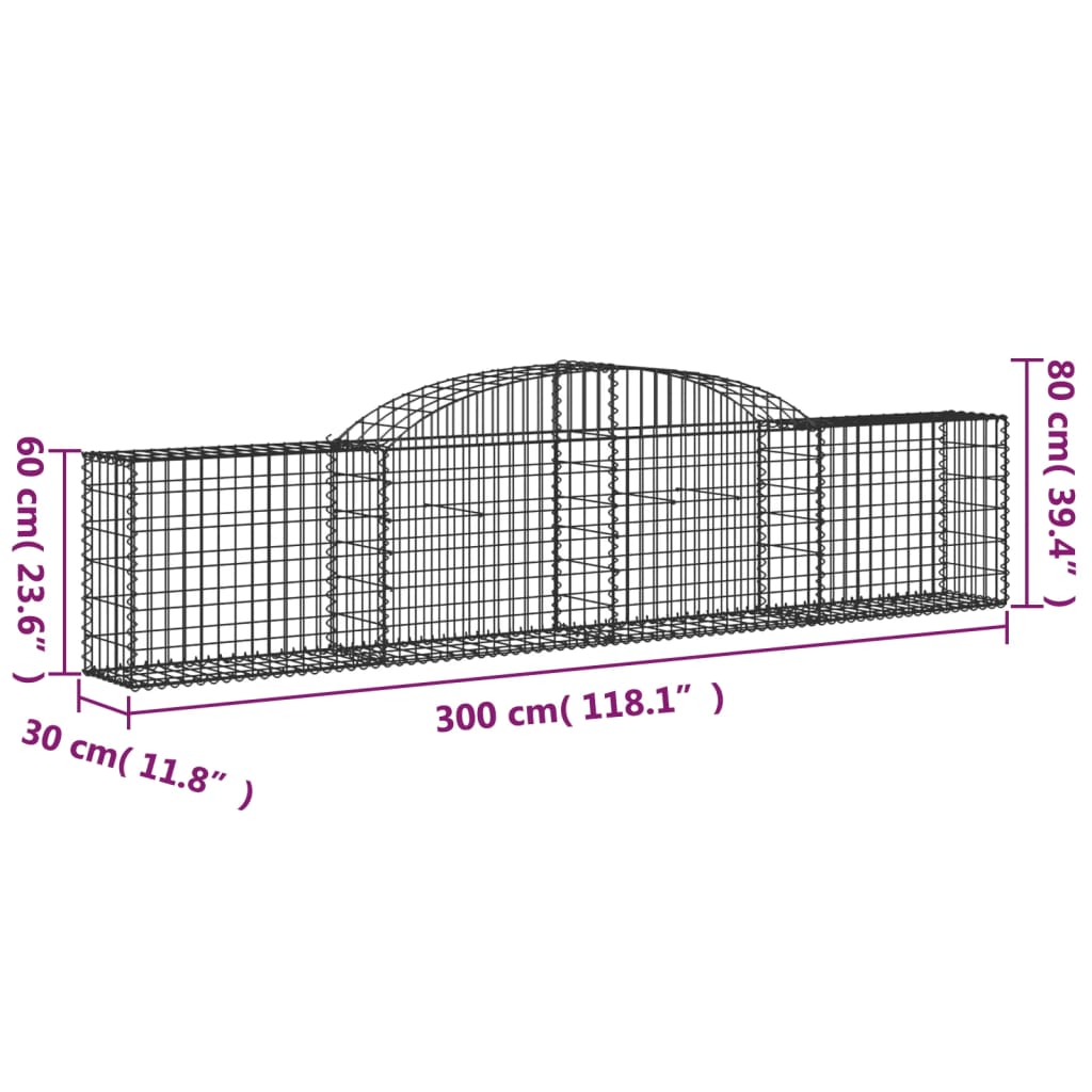 vidaXL buede gabionkurve 9 stk. 300x30x60/80 cm galvaniseret jern