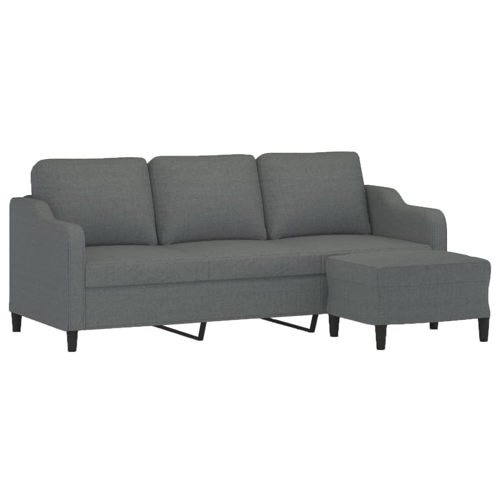 vidaXL 3-personers sofa med fodskammel 180 cm stof Mørkegrå