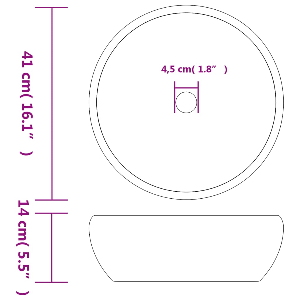 vidaXL håndvask til bordplade Φ41x14 cm rund keramik sort og grå