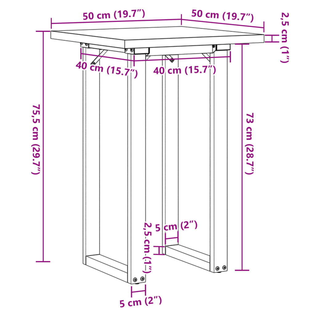 vidaXL spisebord 50x50x75,5 cm O-stel massivt fyrretræ og støbejern