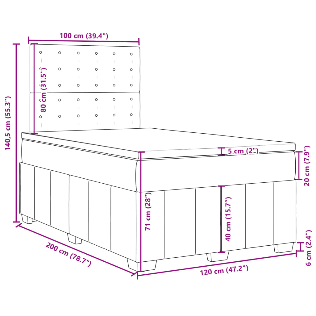 vidaXL kontinentalseng med madras 120x200 cm stof sort