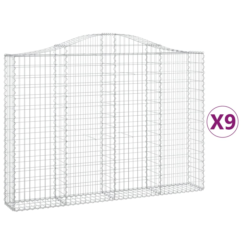 vidaXL buede gabionkurve 9 stk. 200x30x140/160 cm galvaniseret jern