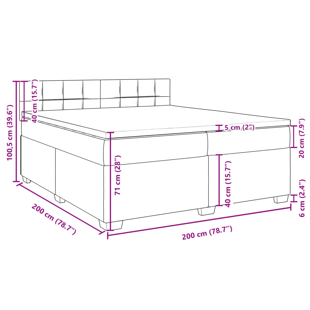 vidaXL kontinentalseng med madras 200x200 cm stof lysegrå