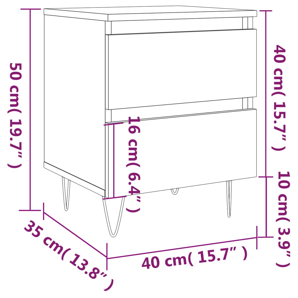 vidaXL sengebord 40x35x50 cm konstrueret træ sonoma-eg