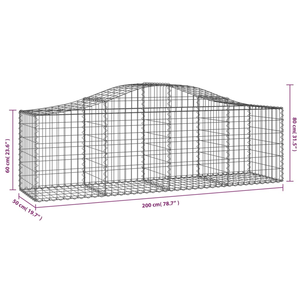 vidaXL buede gabionkurve 14 stk. 200x50x60/80 cm galvaniseret jern