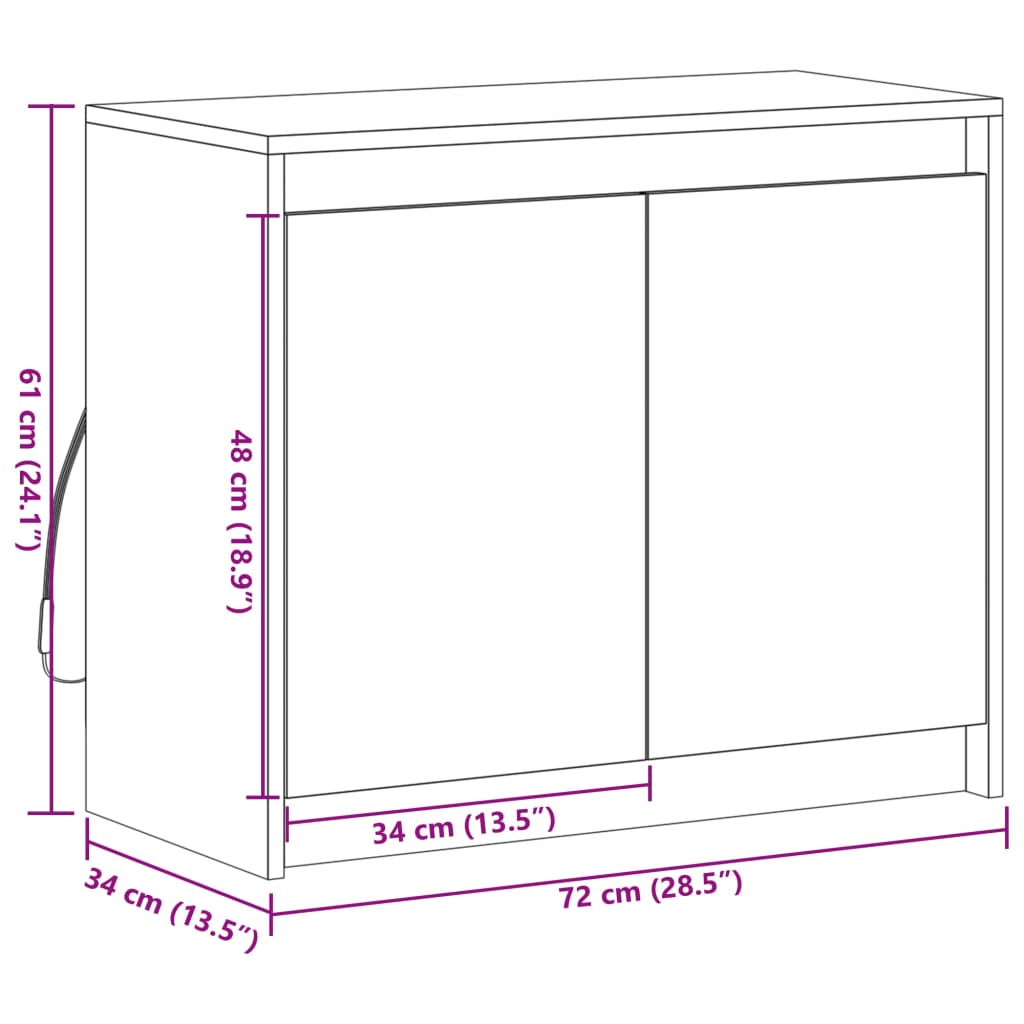 vidaXL skab med LED-lys 72x34x61 cm konstrueret træ røget egetræsfarve