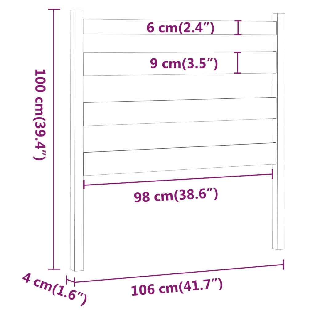 vidaXL sengegærde 106x4x100 cm massivt fyrretræ grå