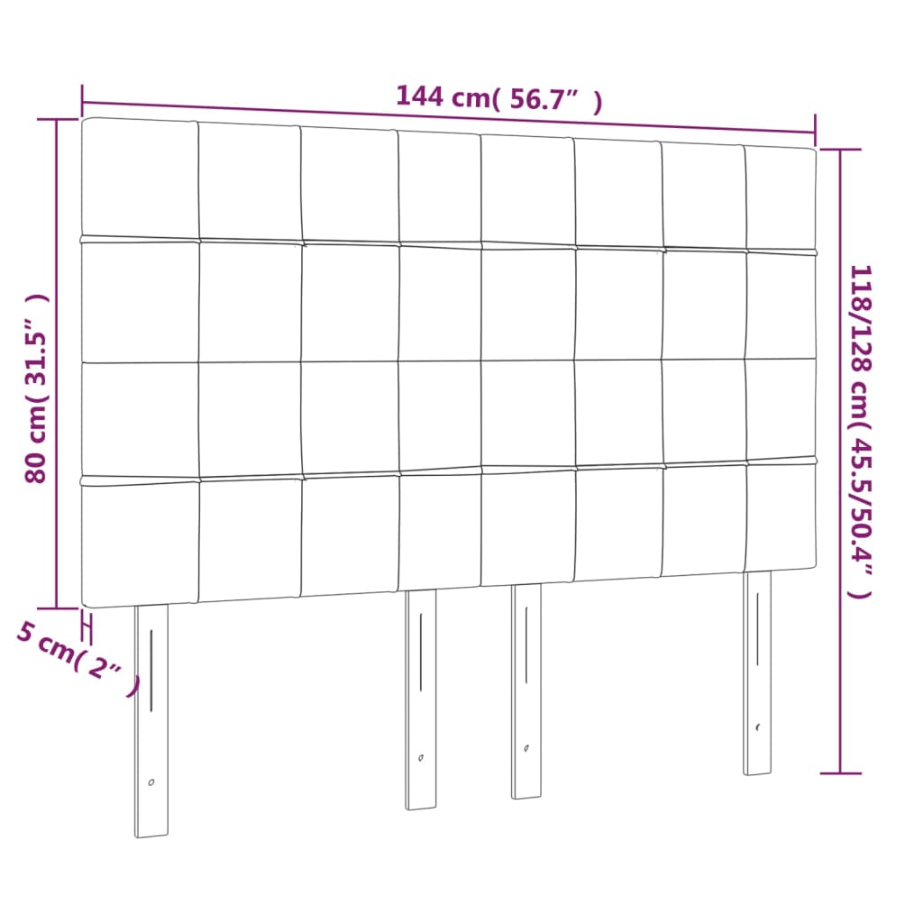 vidaXL sengegavl med LED-lys 144x5x118/128 cm stof mørkebrun