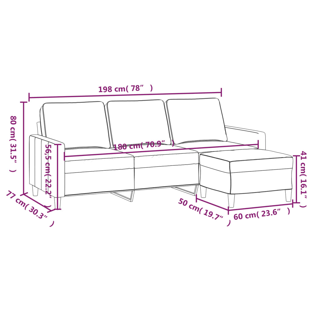 vidaXL 3-personers sofa med fodskammel 180 cm velour Mørkegrå