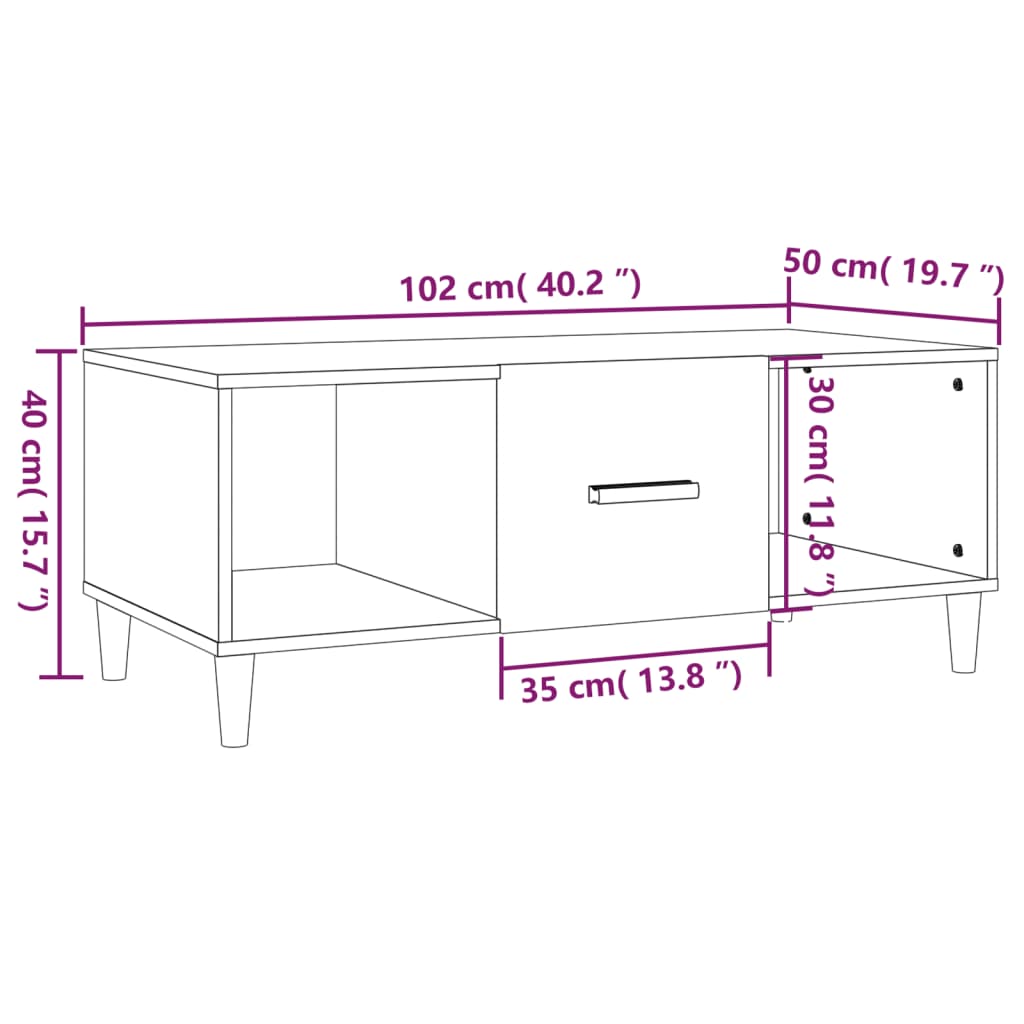 vidaXL sofabord 102x50x40 cm konstrueret træ hvid