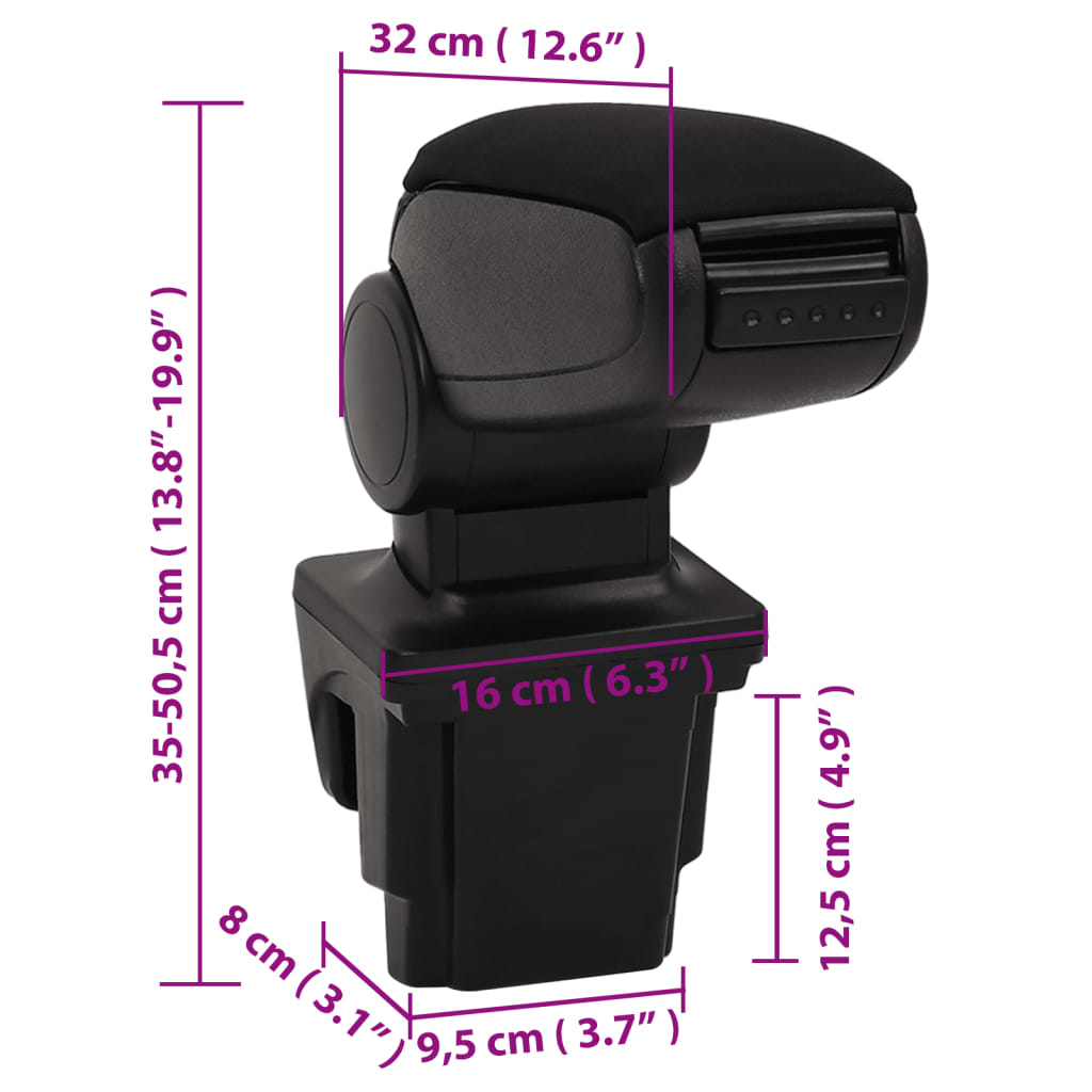 vidaXL armlæn til bil 16x32x(35-50,5) cm ABS sort