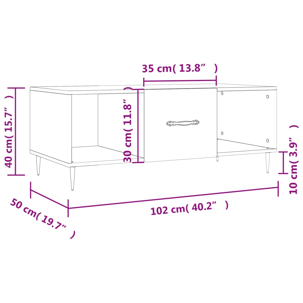 vidaXL sofabord 102x50x40 cm konstrueret træ sort