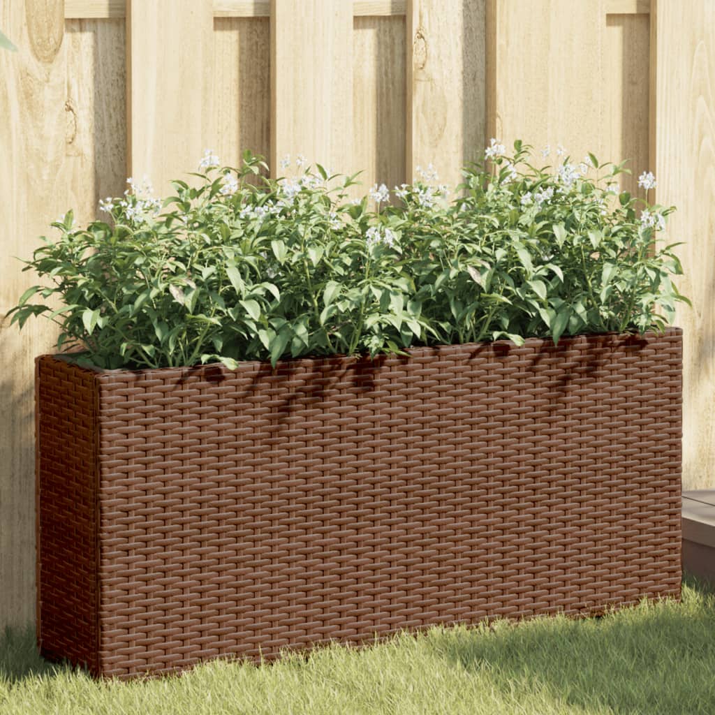 vidaXL plantekasser 2 stk. med 2 potter 90x20x40 cm polyrattan brun