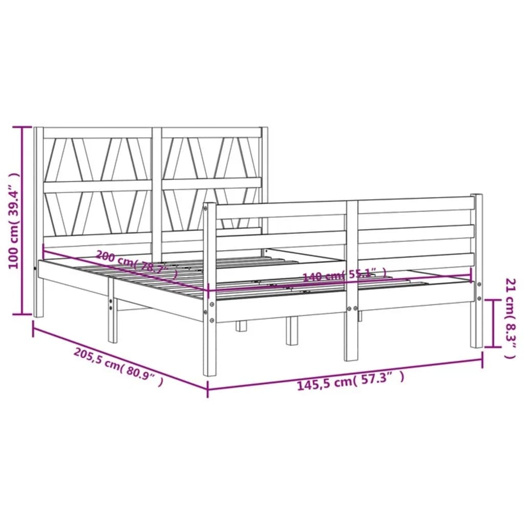 vidaXL sengeramme med sengegavl 140x200 cm massivt træ hvid