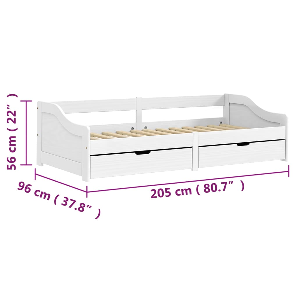 vidaXL daybed med to skuffer IRUN hvid 90x200 cm massivt fyrretræ