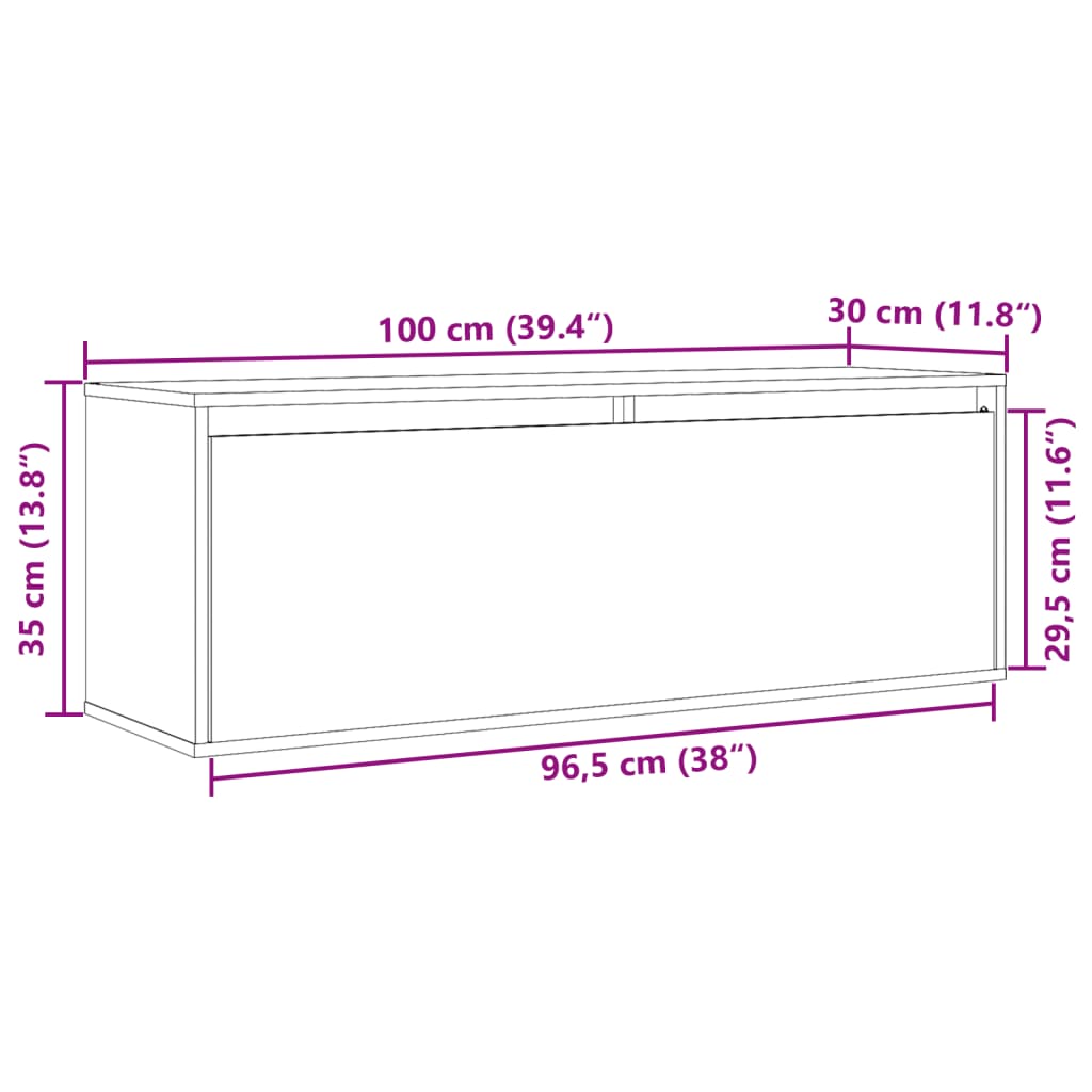 vidaXL vægskab 100x30x35 cm massivt fyrretræ hvid