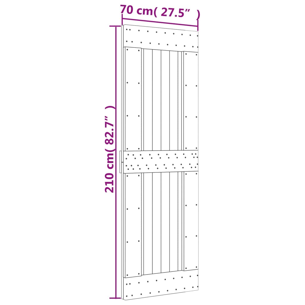 vidaXL skydedør med monteringssæt 70x210 cm massivt fyrretræ