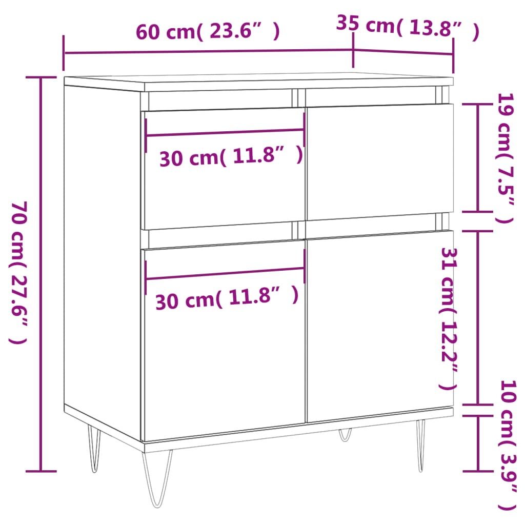 vidaXL skænk 60x35x70 cm konstrueret træ betongrå