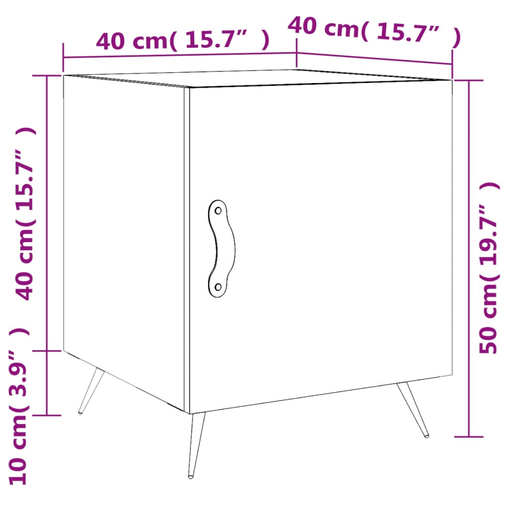 vidaXL sengeborde 2 stk. 40x40x50 cm konstrueret træ sonoma-eg