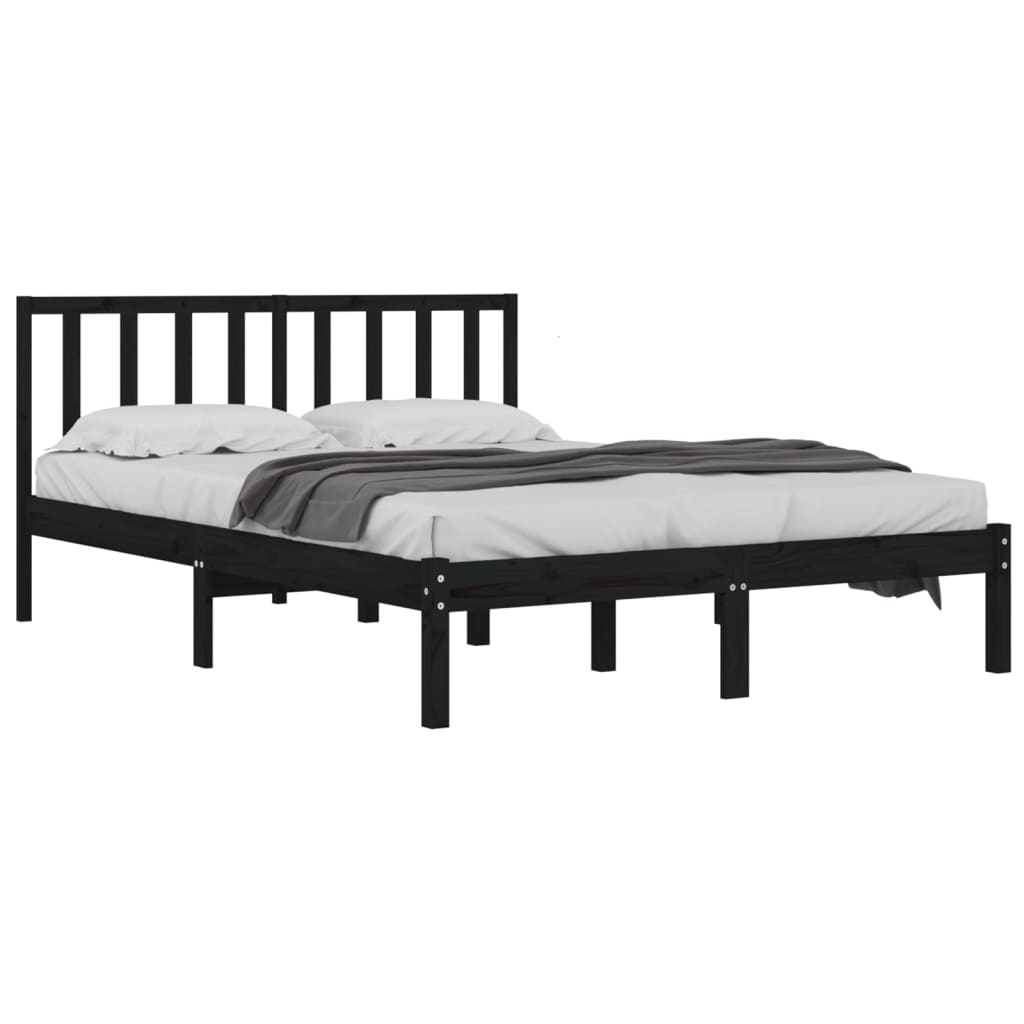 vidaXL sengeramme 135x190 cm Double massivt fyrretræ sort