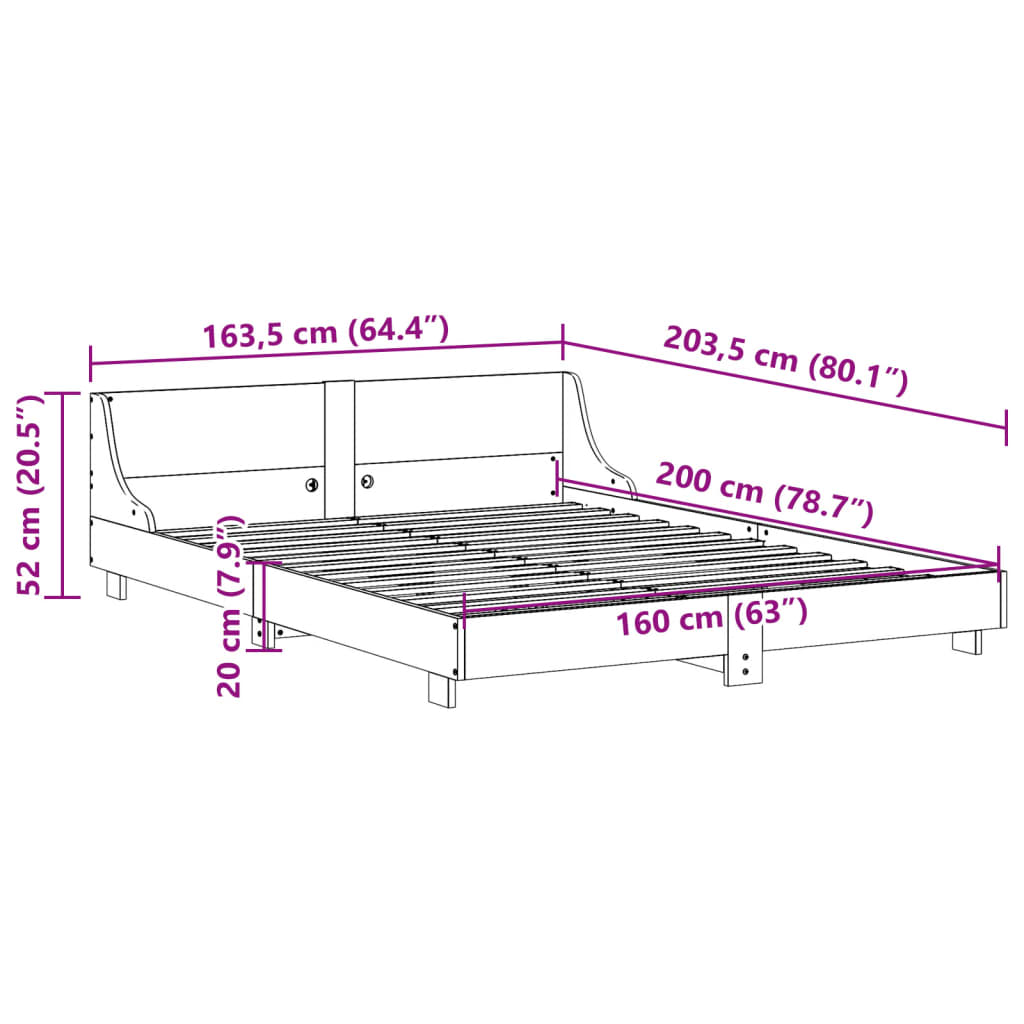 vidaXL sengeramme uden madras 160x200 cm massivt fyrretræ gyldenbrun