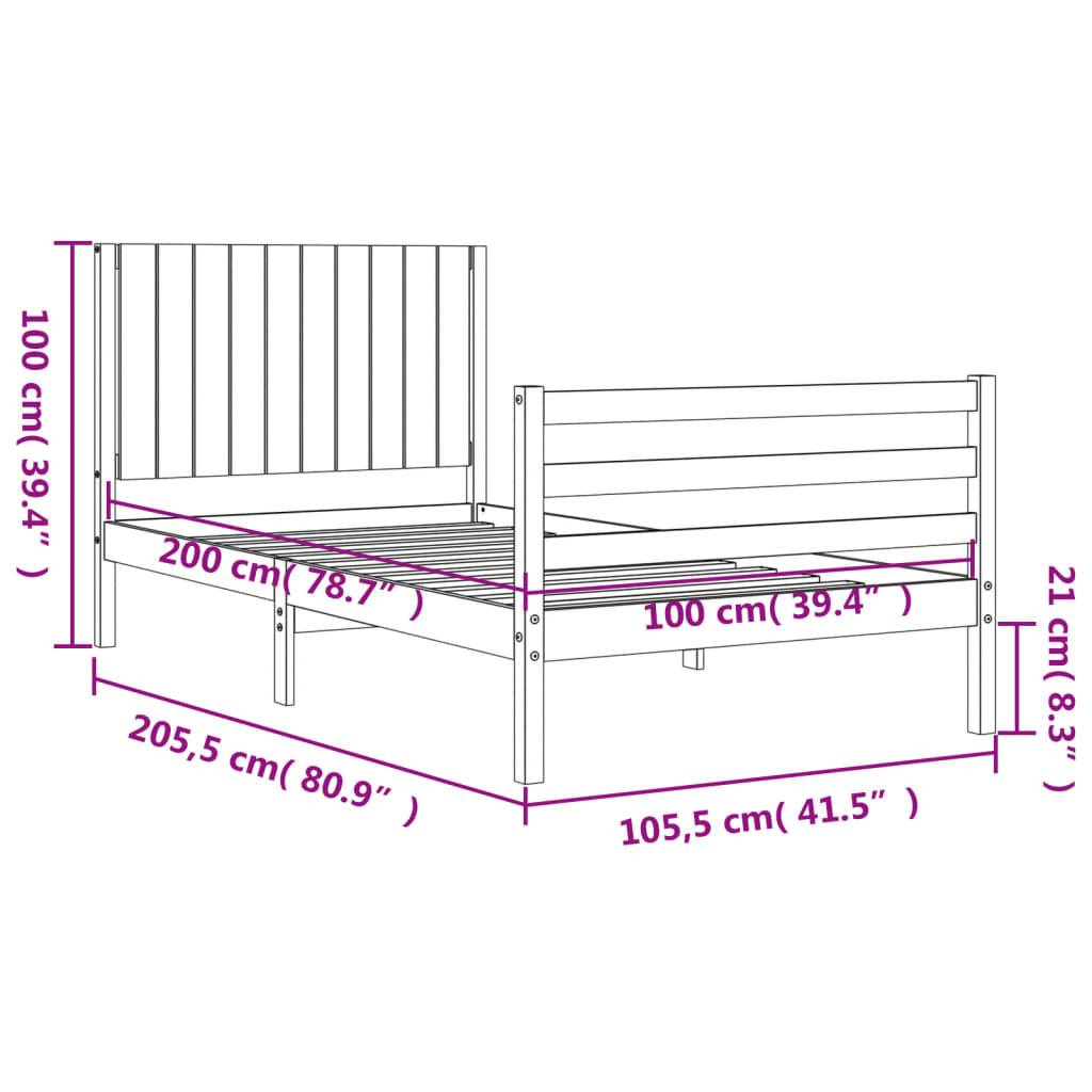 vidaXL sengeramme med sengegavl 100x200 cm massivt træ