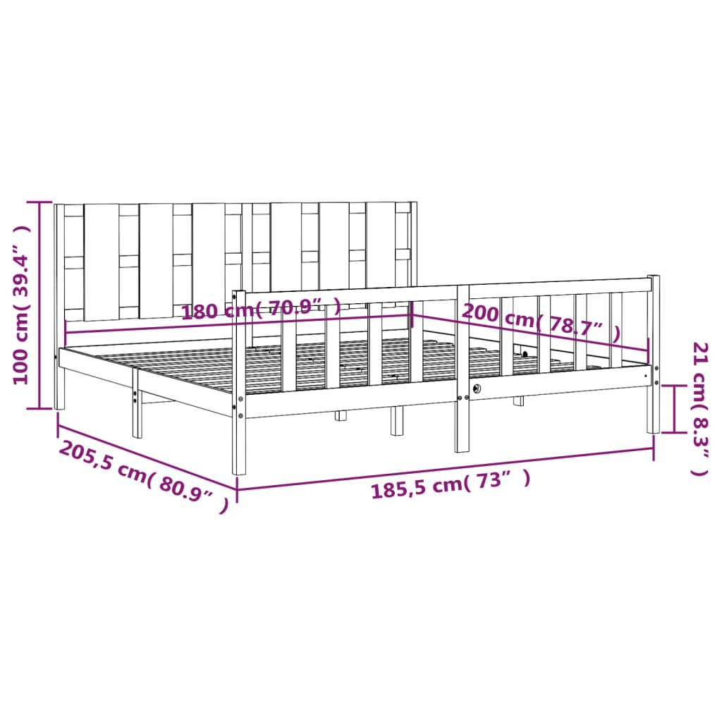 vidaXL sengeramme med sengegavl 180x200 cm massivt træ sort