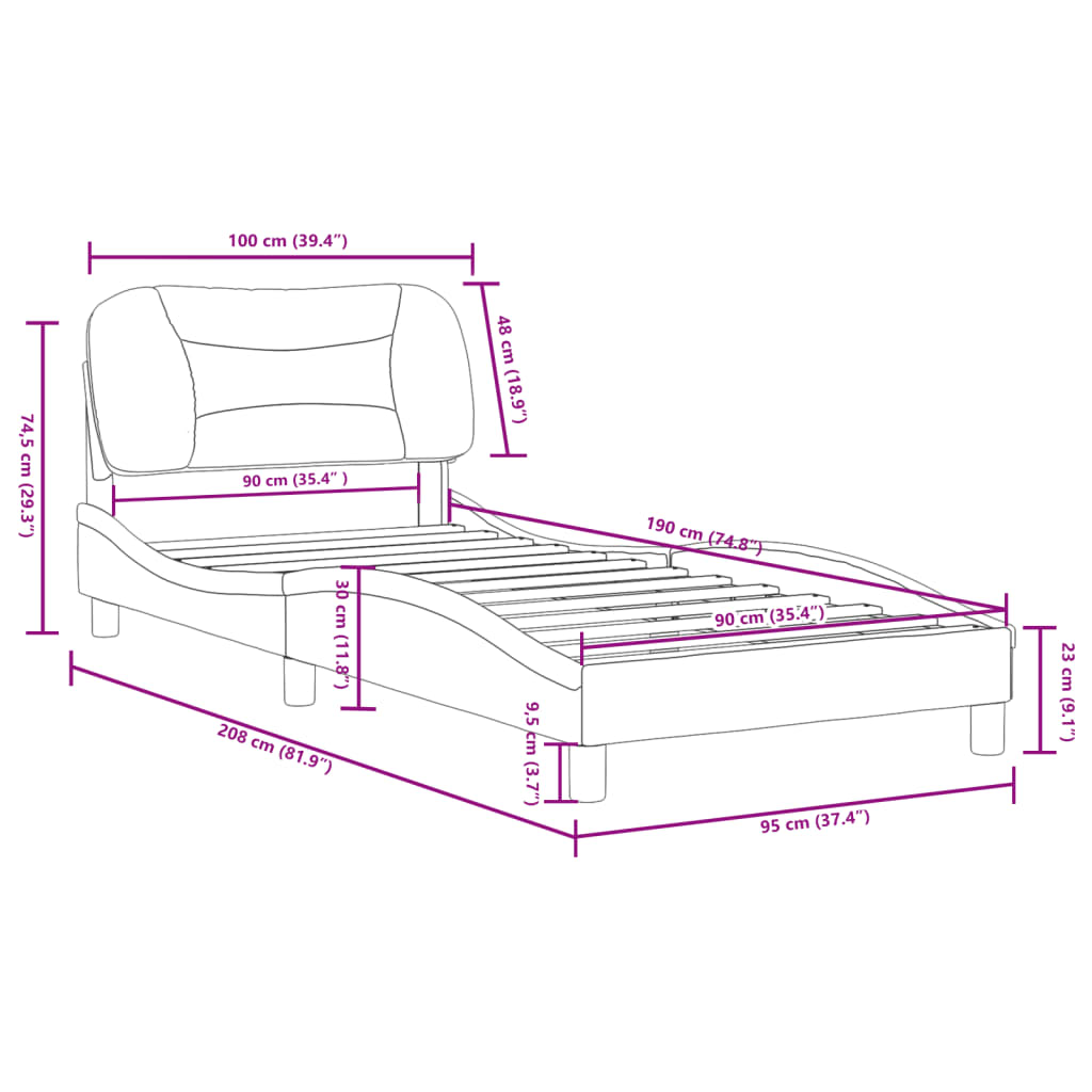 vidaXL sengeramme med sengegavl 90x190 cm stof blå