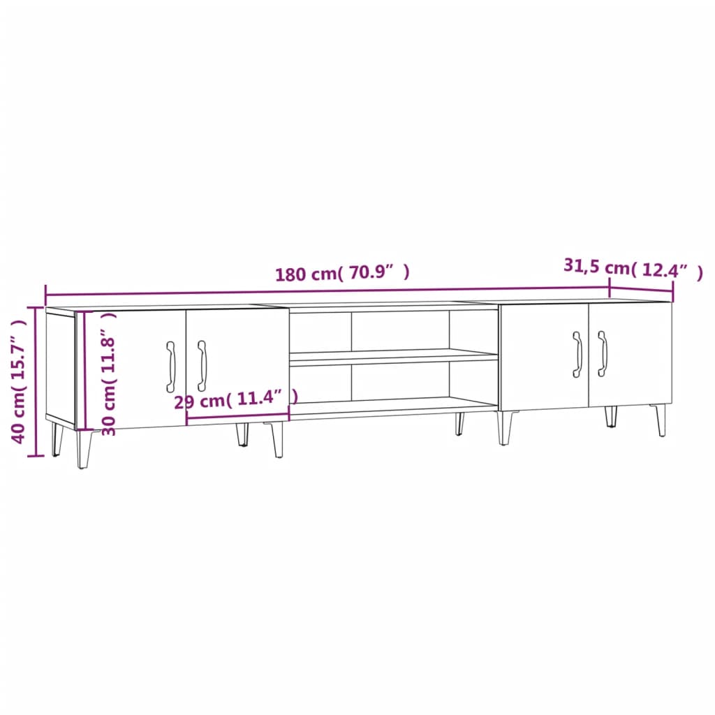 vidaXL tv-bord 180x31,5x40 cm konstrueret træ sort