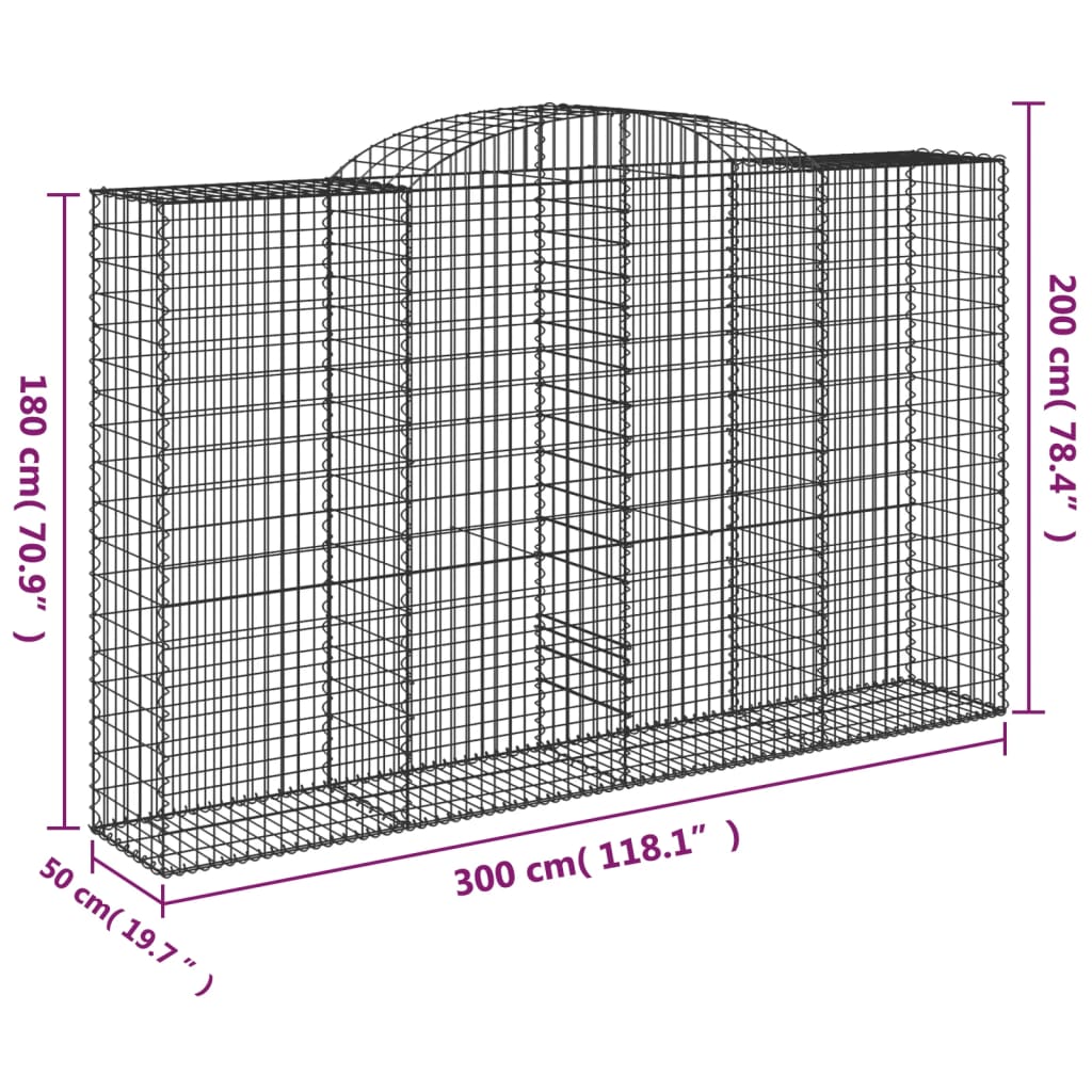 vidaXL buede gabionkurve 12 stk. 300x50x180/200 cm galvaniseret jern